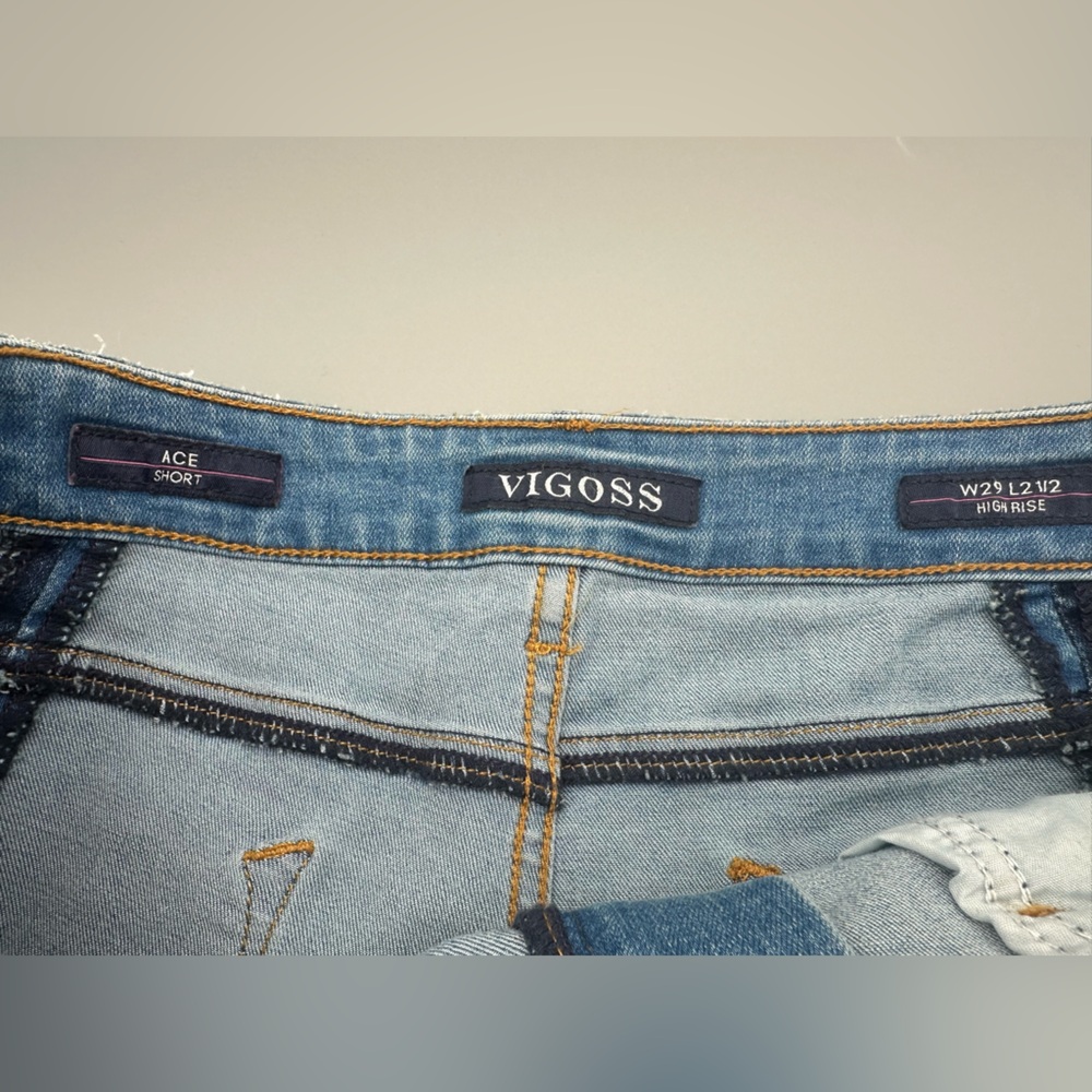 Vigoss Distressed Patchwork Fray Hem Denim Shorts Sz 8 Coastal Country Festival - Picture 3 of 9